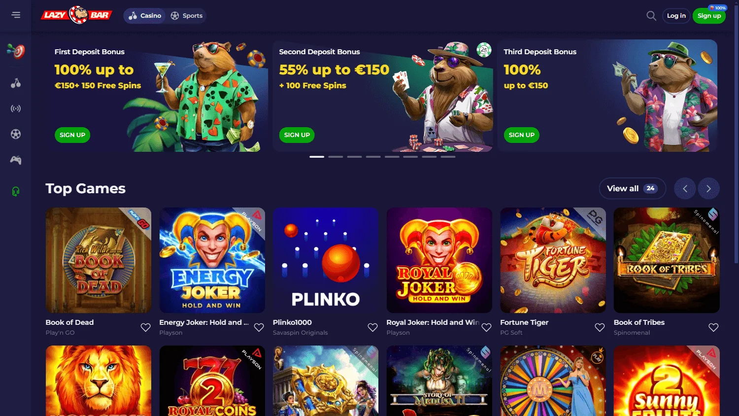 Lazybar Casino home on desktop