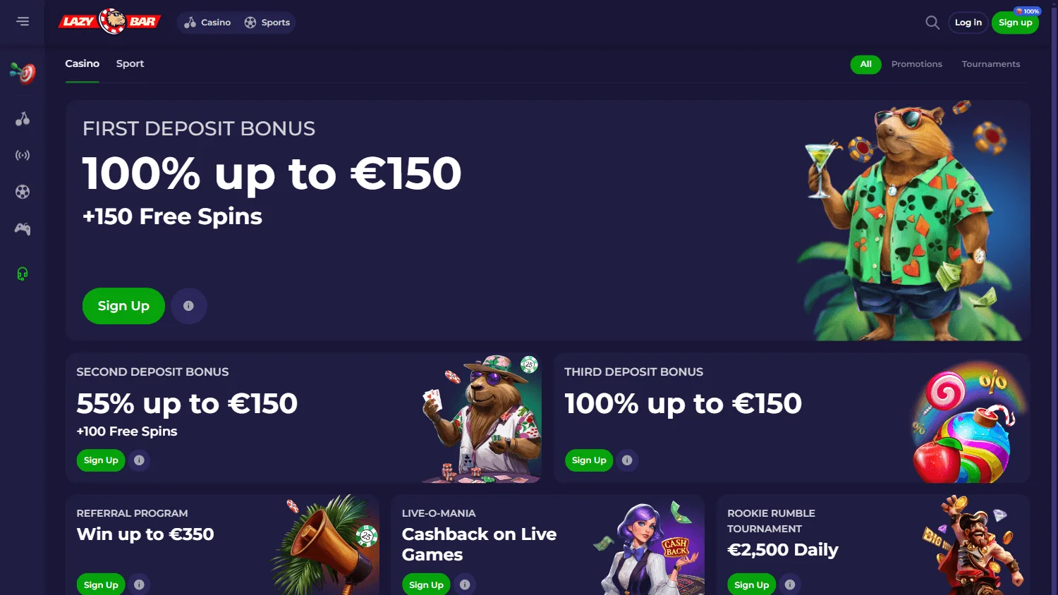 Lazybar Casino promotions on desktop